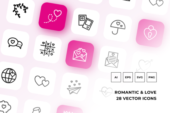 Embrace Elegance with the Romantic Love Minimalistic Vector Icon Set